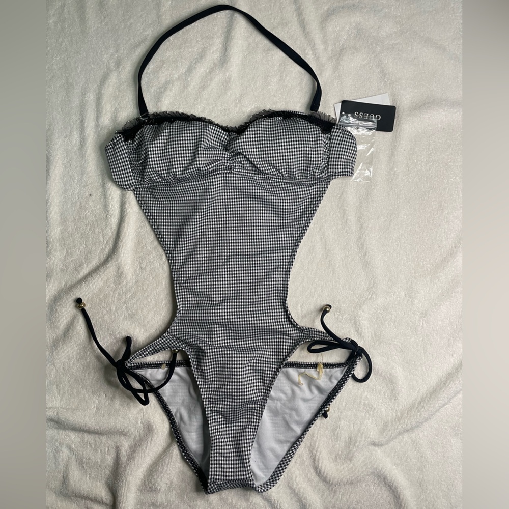 Guess Black and White Gingham Swimsuit